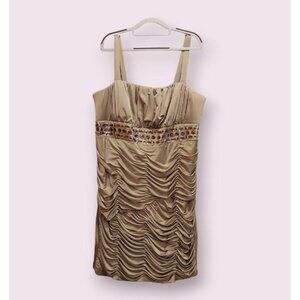 R&M Richards Dress16 Tan Beaded Formal Cocktail Evening wedding feminine sexy